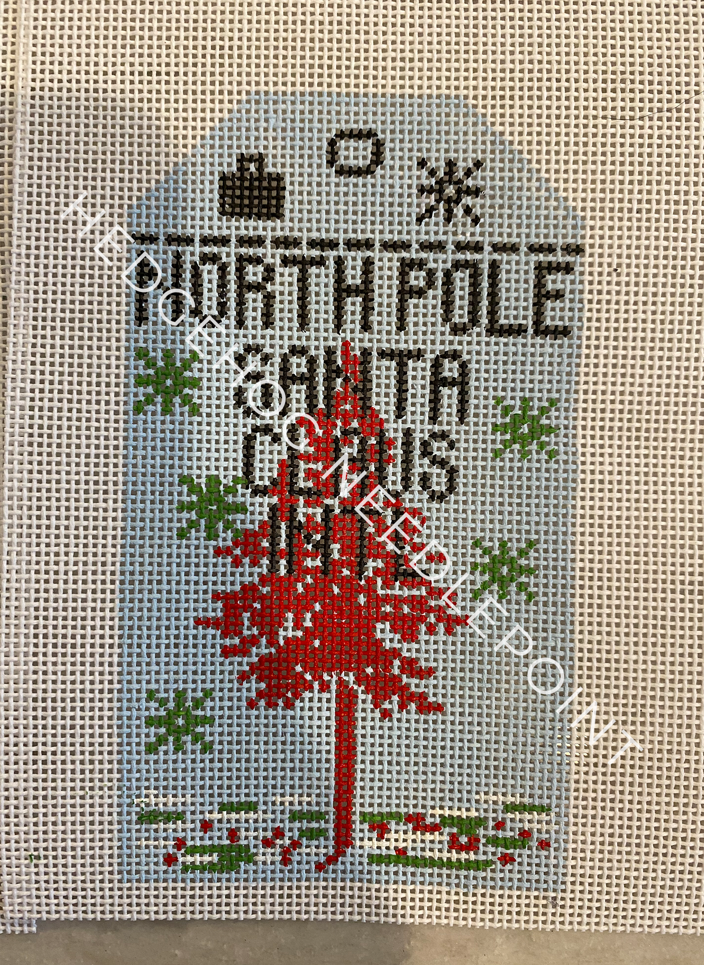 North Pole Retro Travel Tag Needlepoint Canvas