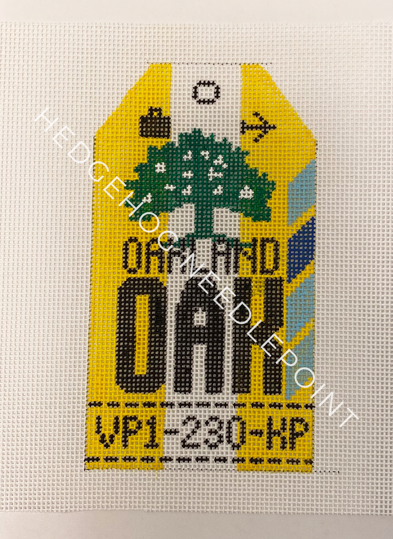 Oakland Retro Travel Tag Stitch Printed™️ Needlepoint Canvas