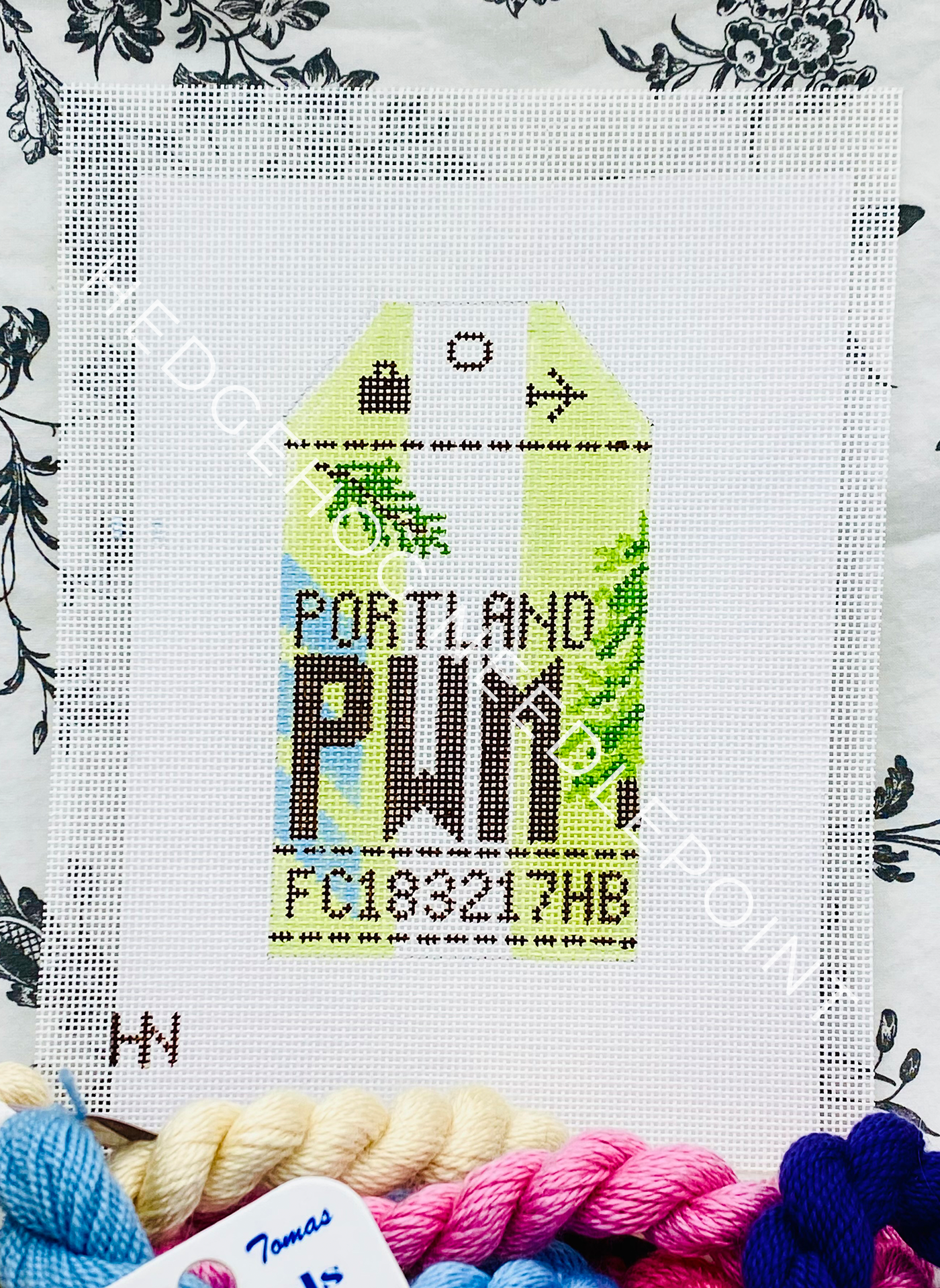 Portland PWM Retro Travel Tag Needlepoint Canvas