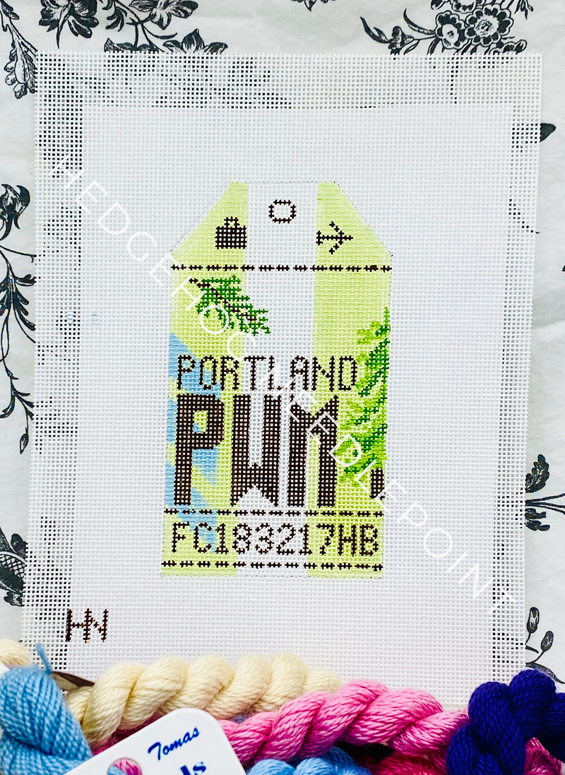 Portland PWM Retro Travel Tag Stitch Printed™️ Needlepoint Canvas