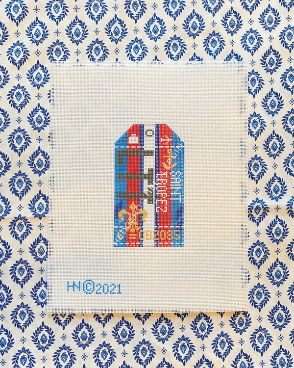 St Tropez Retro Travel Tag Stitch Printed™️ Needlepoint Canvas