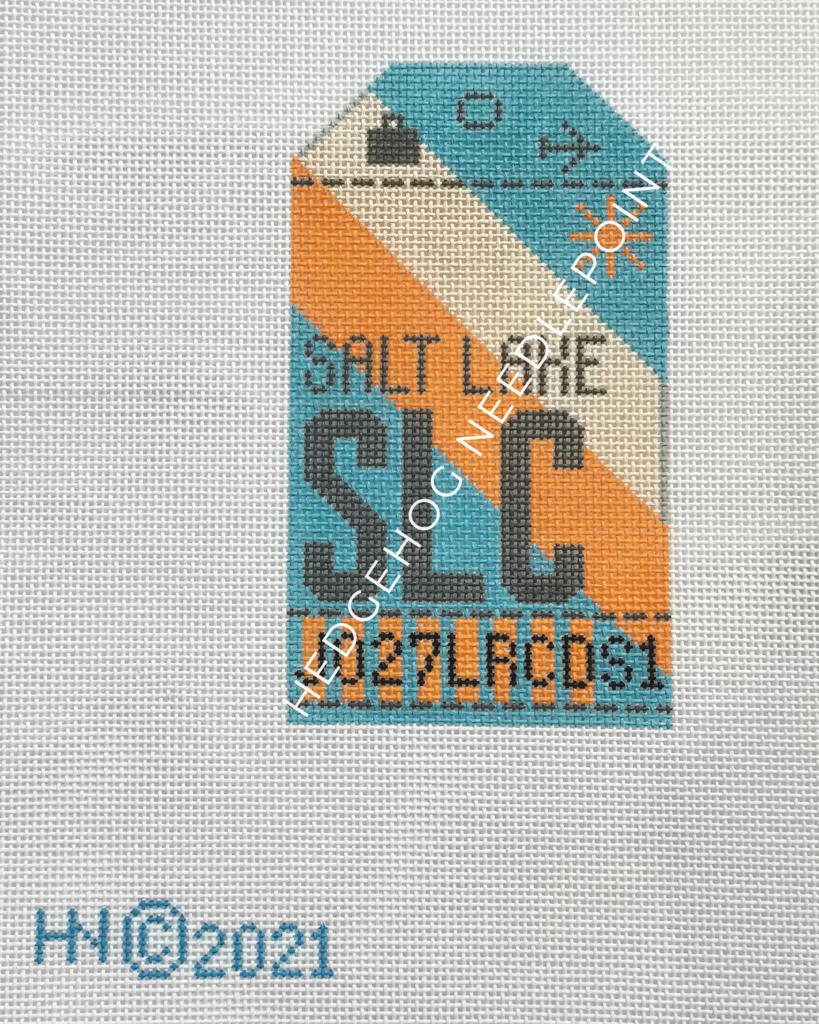 Salt Lake City Retro Travel Tag Needlepoint Canvas