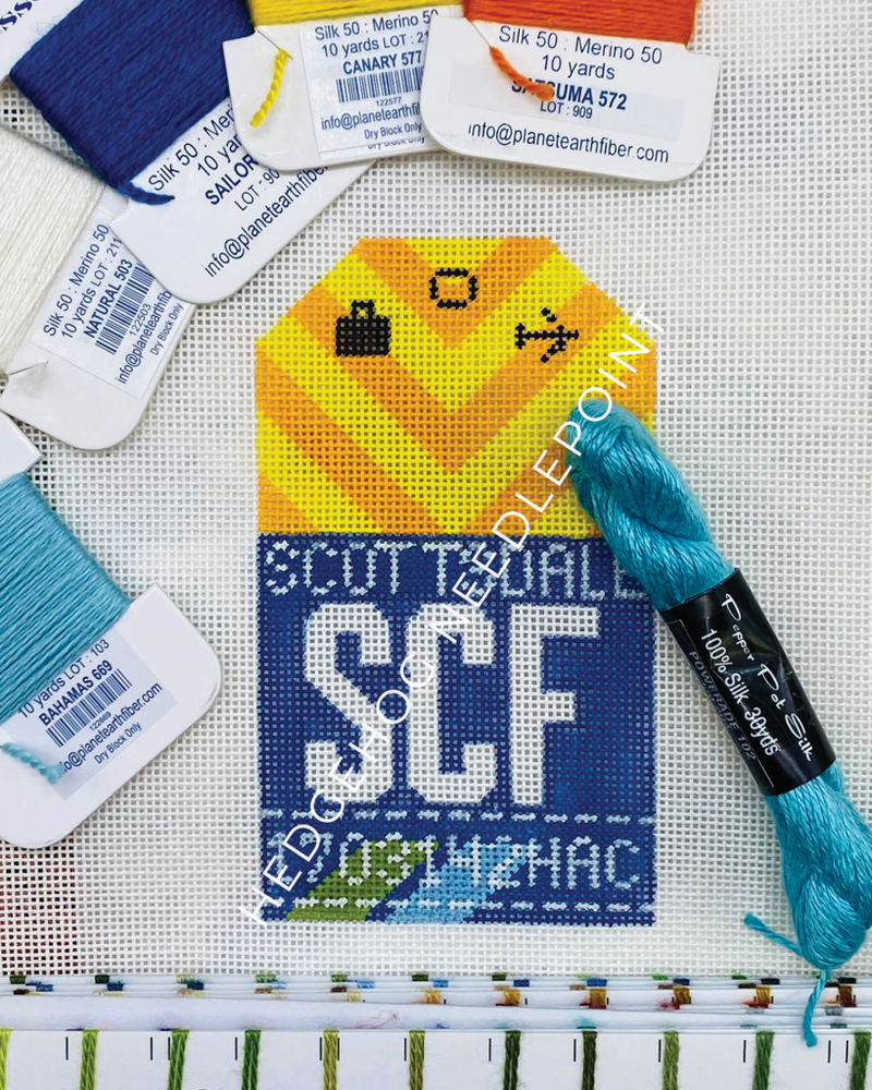 Scottsdale Retro Travel Tag Stitch Printed™️ Needlepoint Canvas