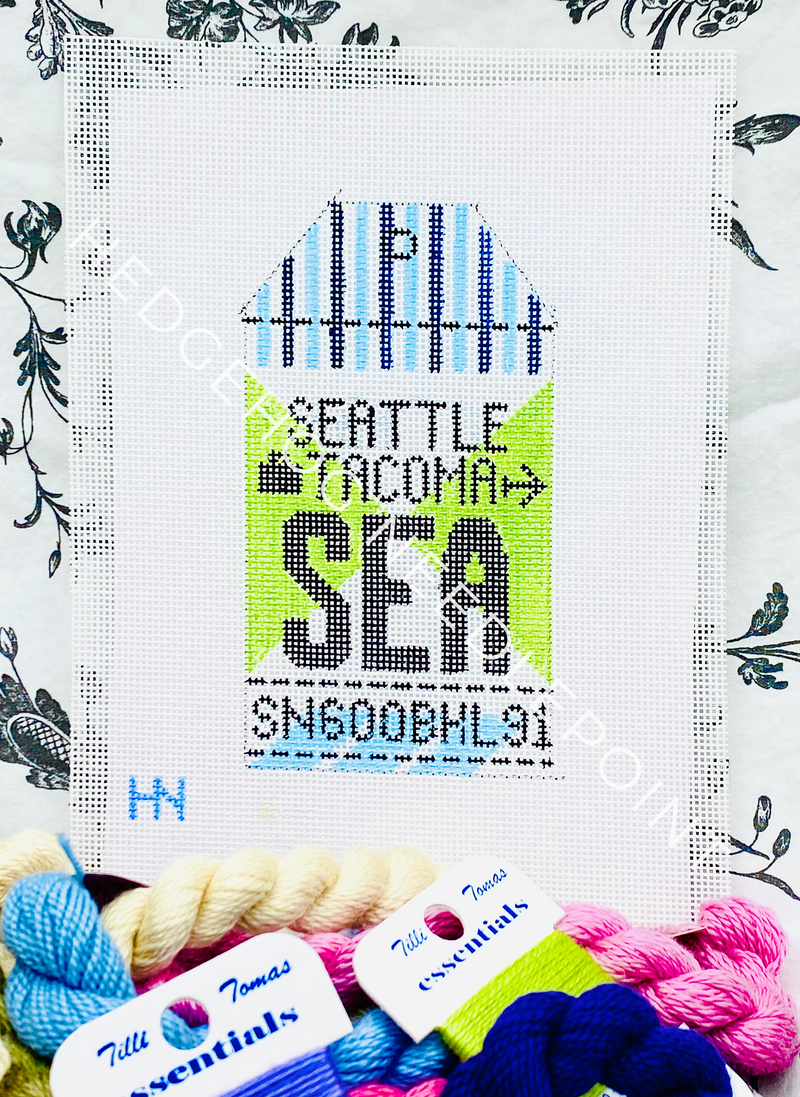 Seattle Retro Travel Tag Stitch Printed™️ Needlepoint Canvas – Hedgehog