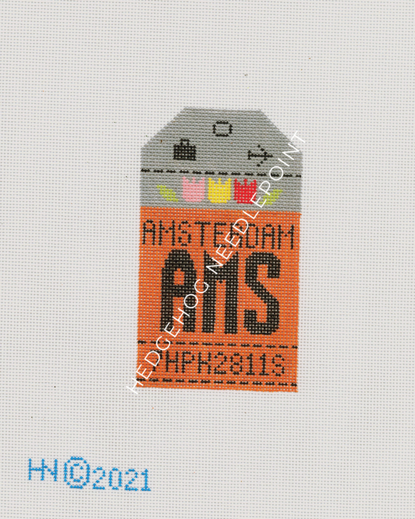 Amsterdam Retro Travel Tag Needlepoint Canvas