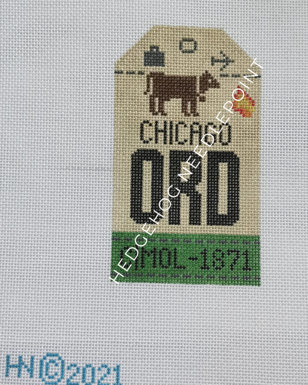 Chicago O'Hare Retro Travel Tag Stitch Printed™️ Needlepoint Canvas
