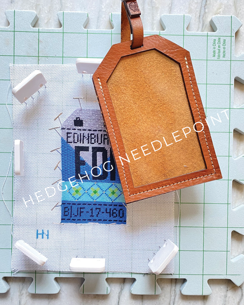 Cobalt Leather Luggage Tag – Hedgehog Needlepoint