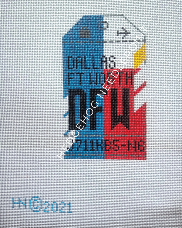 Dallas Fort Worth Retro Travel Tag Stitch Printed™️ Needlepoint Canvas