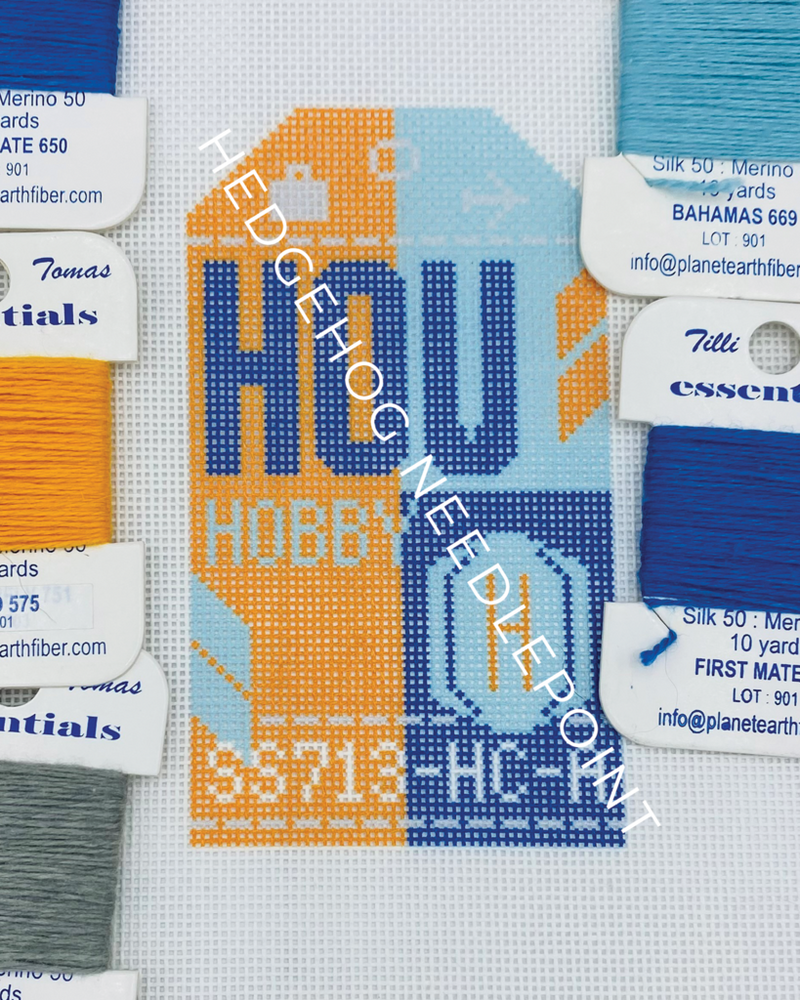Houston Hobby Retro Travel Tag Stitch Printed™️ Needlepoint Canvas