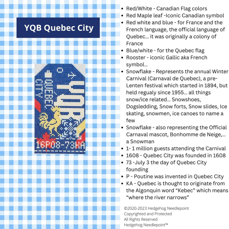 Quebec City Retro Travel Tag Stitch Printed™️ Needlepoint Canvas