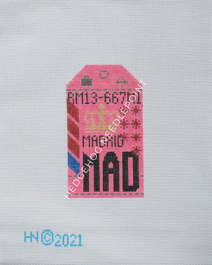 Madrid Retro Travel Tag Needlepoint Canvas