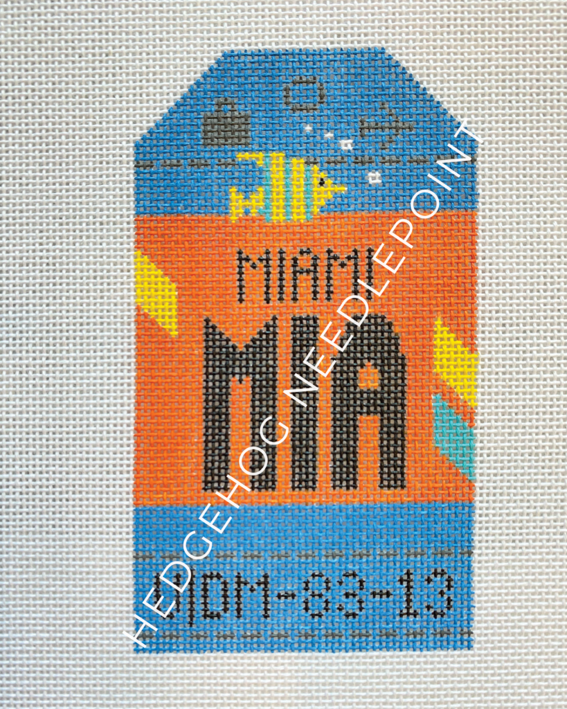 Miami Retro Travel Tag Stitch Printed™️ Needlepoint Canvas