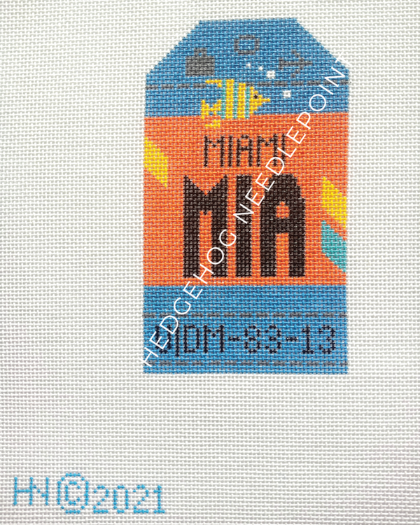 Miami Retro Travel Tag Stitch Printed™️ Needlepoint Canvas