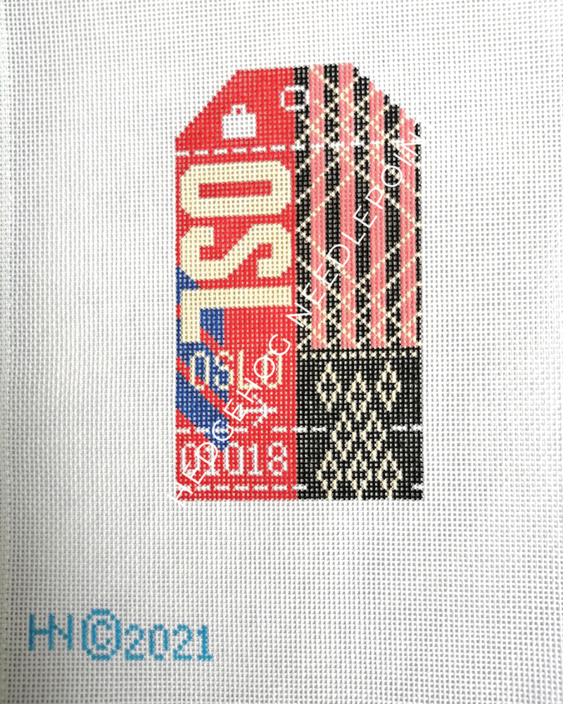 Oslo Retro Travel Tag Stitch Printed™️ Needlepoint Canvas