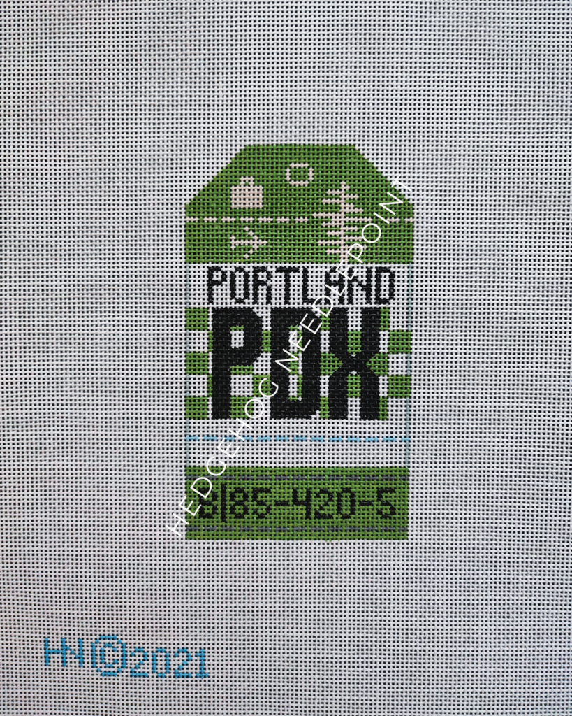 Portland PDX Retro Travel Tag Needlepoint Canvas
