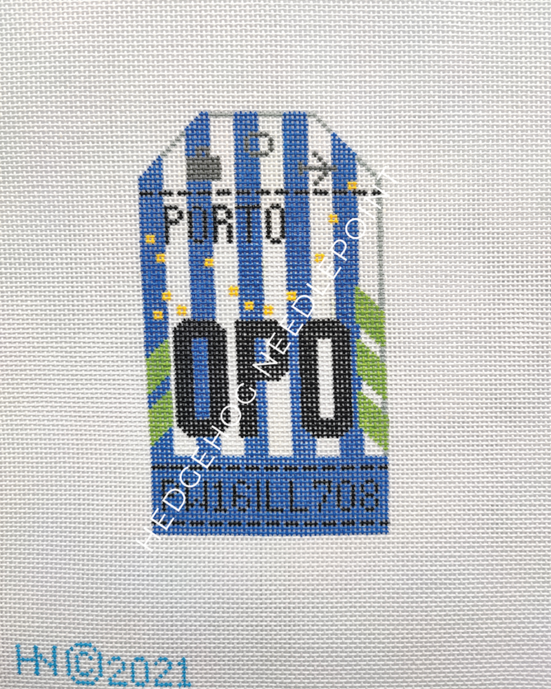 Porto Retro Travel Tag Stitch Printed™️ Needlepoint Canvas