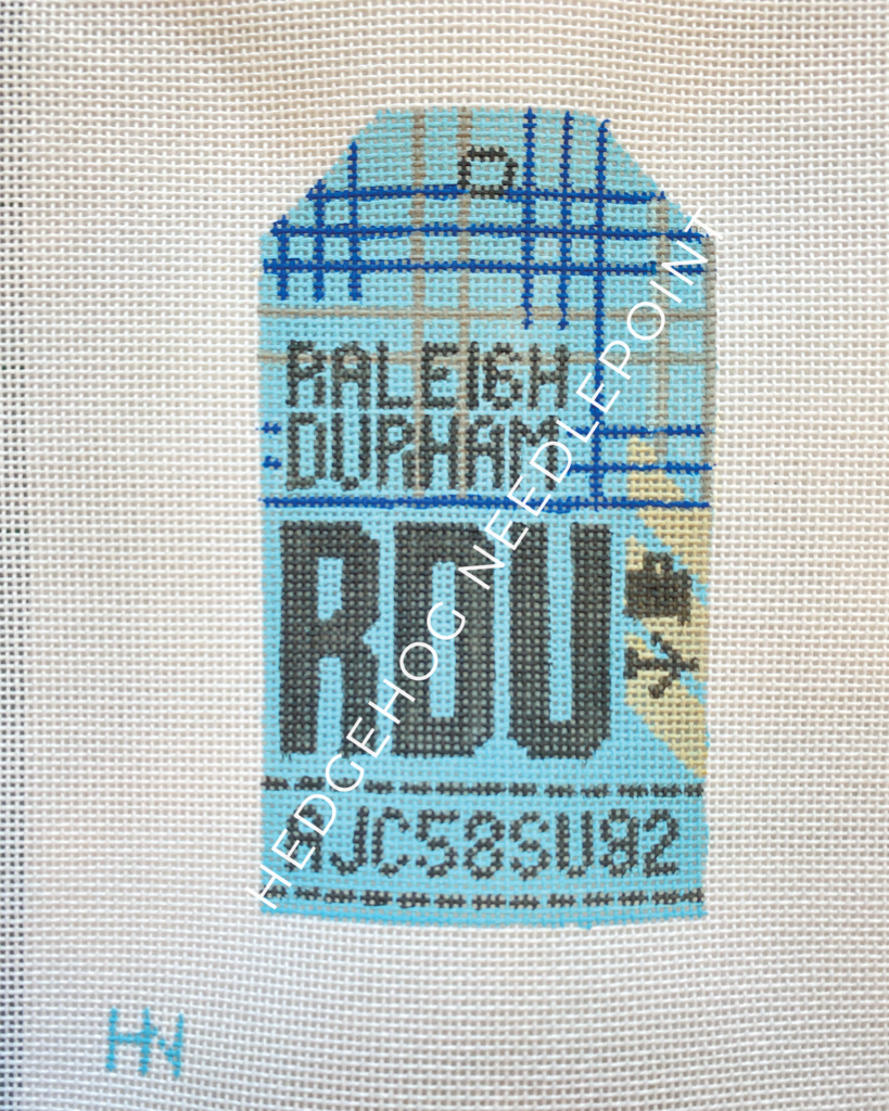 Raleigh Durham Retro Travel Tag Needlepoint Canvas