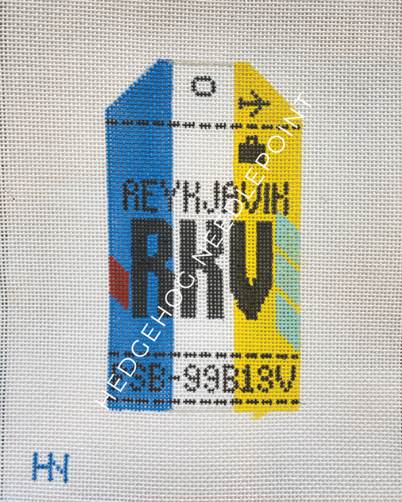 Reykjavik Retro Travel Tag Needlepoint Canvas