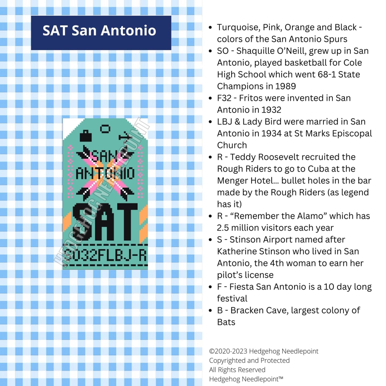 San Antonio Retro Travel Tag Stitch Printed™️ Needlepoint Canvas