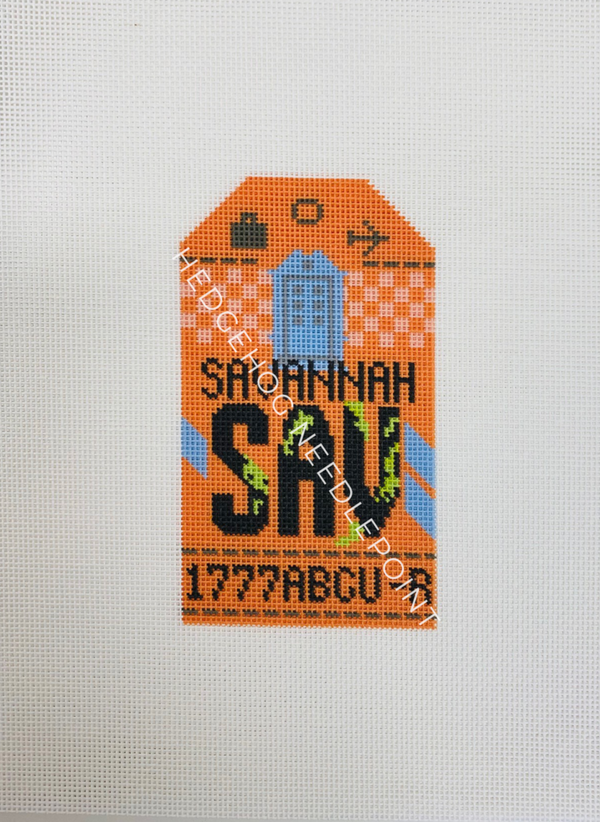 Savannah Retro Travel Tag Stitch Printed™️ Needlepoint Canvas