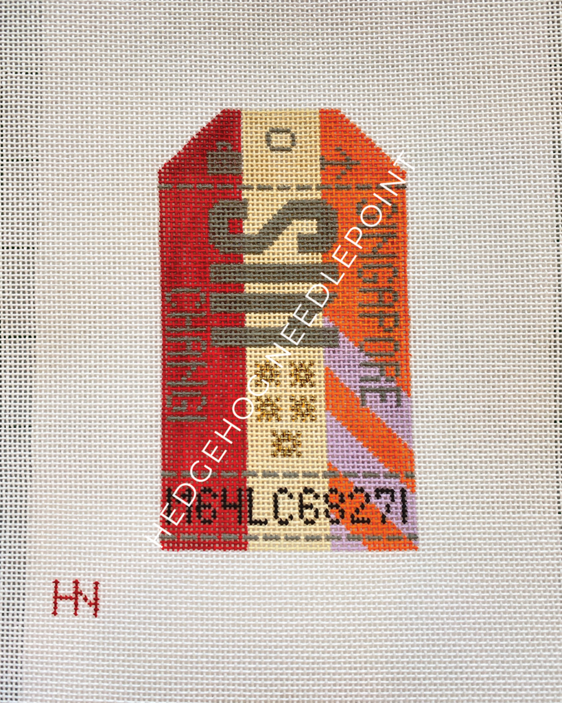 Singapore Retro Travel Tag Needlepoint Canvas