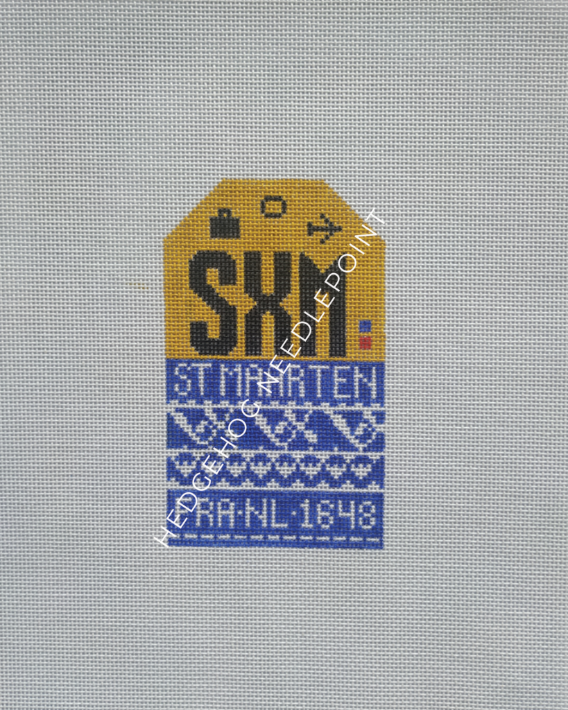 St Maarten Retro Travel Tag Needlepoint Canvas