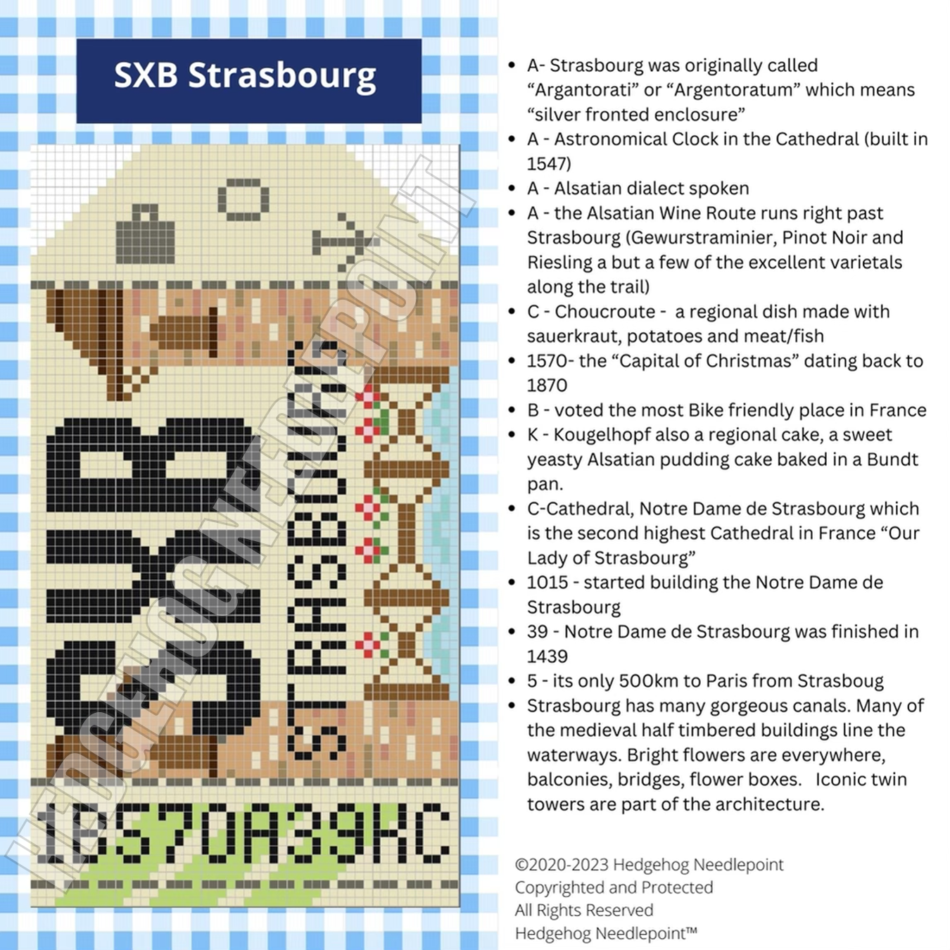 Strasbourg Retro Travel Tag Needlepoint Canvas