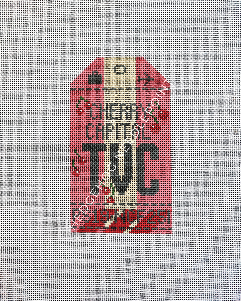 Traverse City Retro Travel Tag Needlepoint Canvas