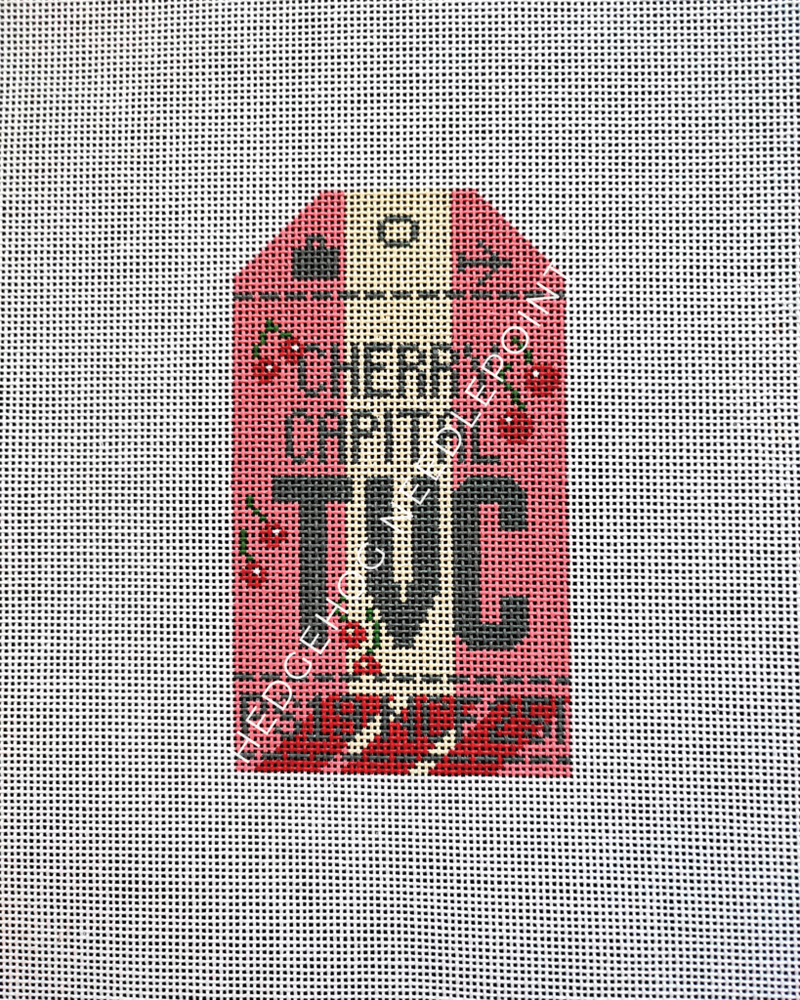 Traverse City Retro Travel Tag Stitch Printed™️ Needlepoint Canvas